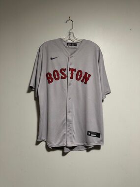 Nike Gray Baseball Jersey with Red Boston Script